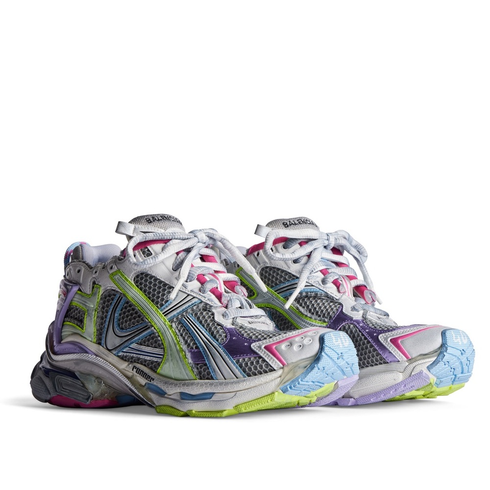 WOMEN'S RUNNER SNEAKER grey, light purple, neon yellow and white mesh and nylon